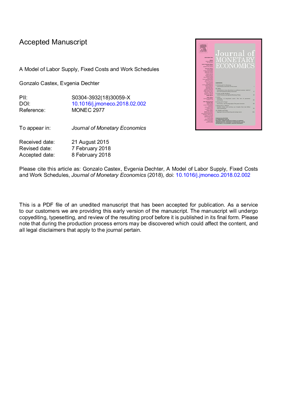 A model of labor supply, fixed costs and work schedules