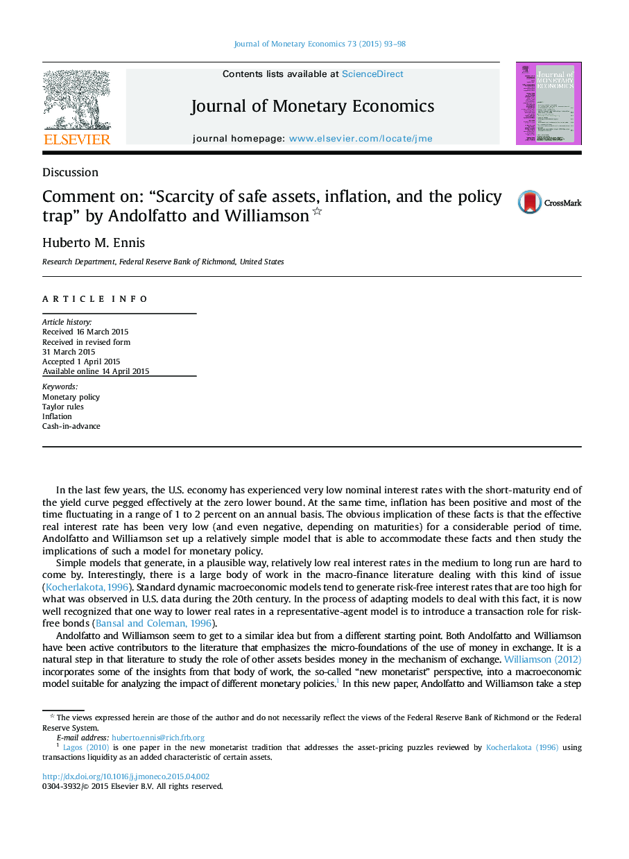 Comment on: “Scarcity of safe assets, inflation, and the policy trap” by Andolfatto and Williamson