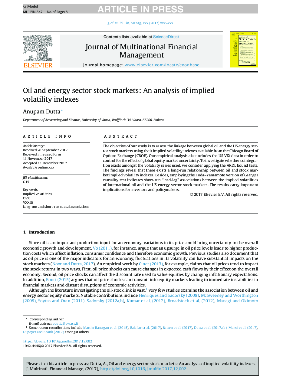 Oil and energy sector stock markets: An analysis of implied volatility indexes