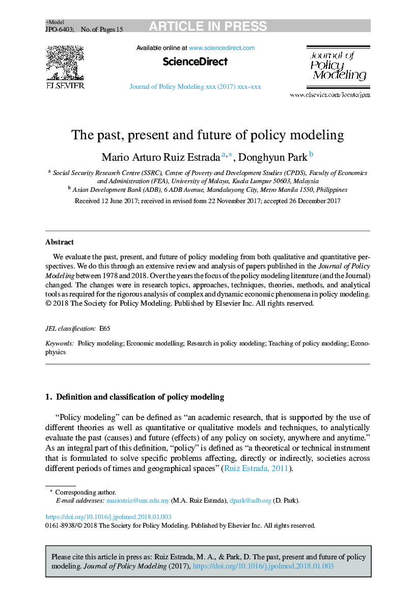 The past, present and future of policy modeling