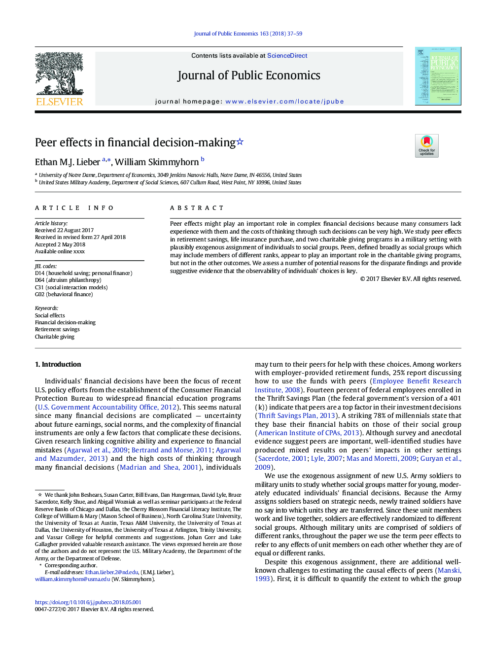 Peer effects in financial decision-making