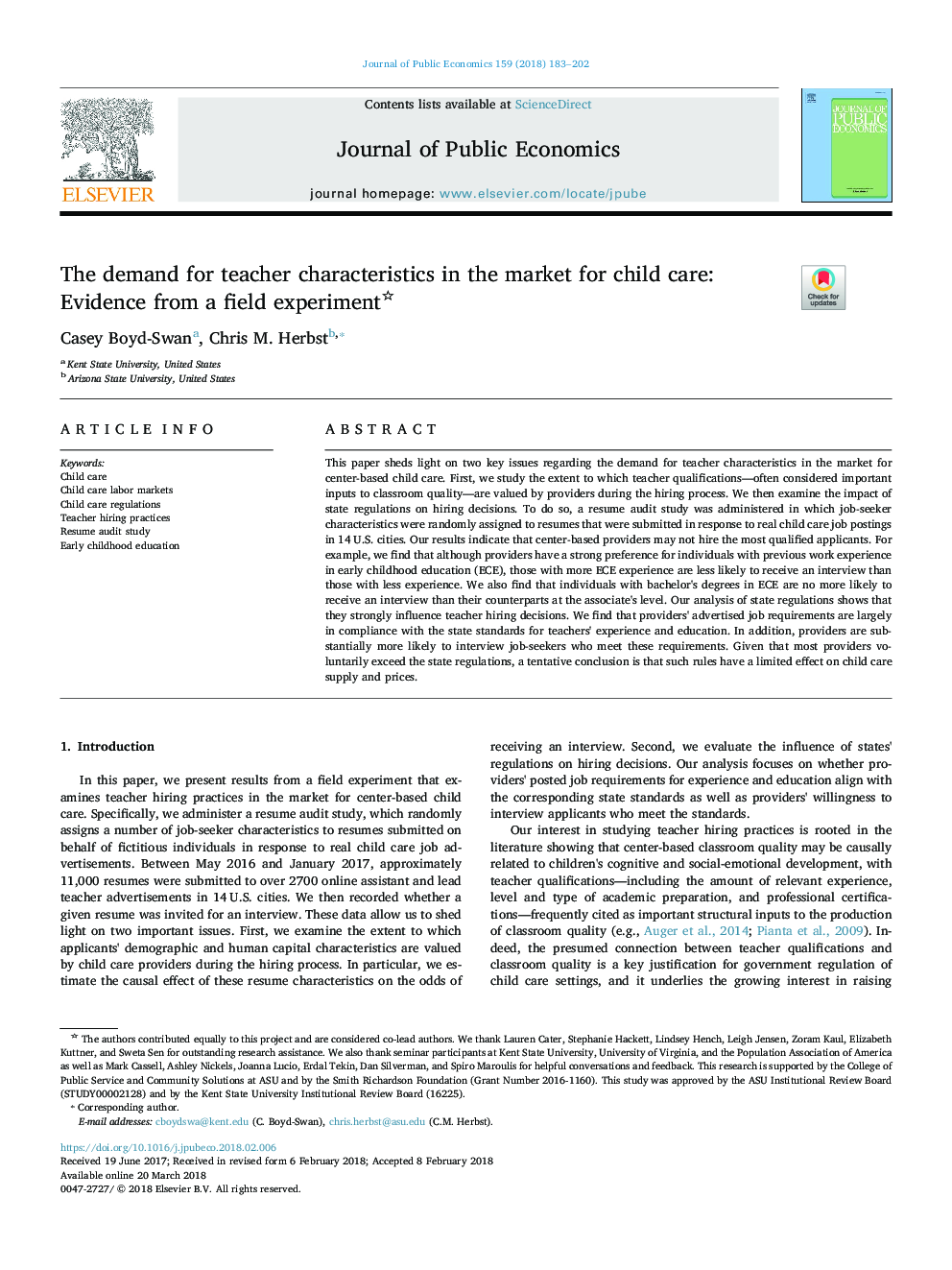 The demand for teacher characteristics in the market for child care: Evidence from a field experiment