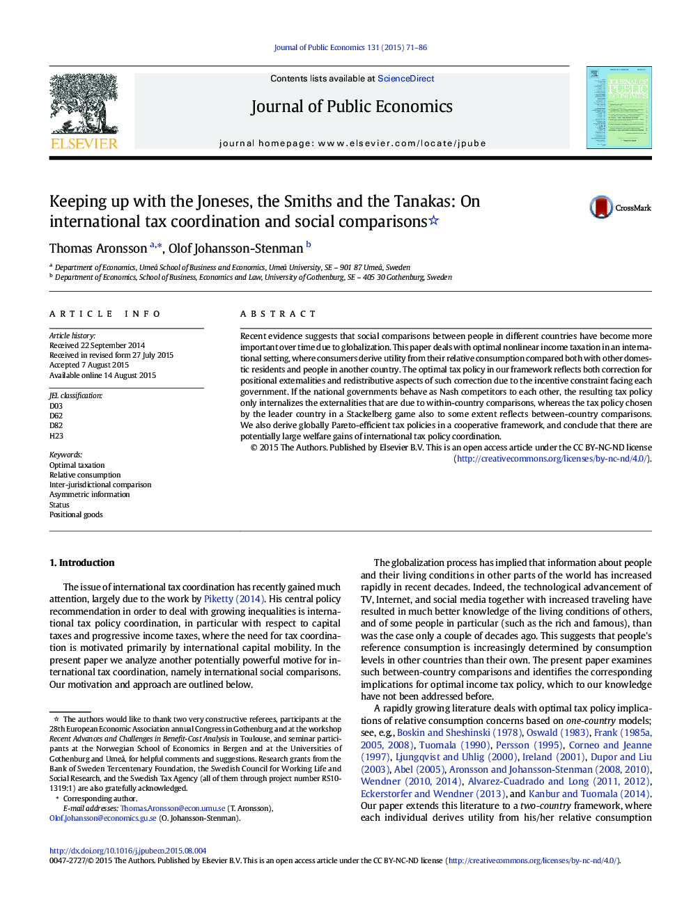 Keeping up with the Joneses, the Smiths and the Tanakas: On international tax coordination and social comparisons