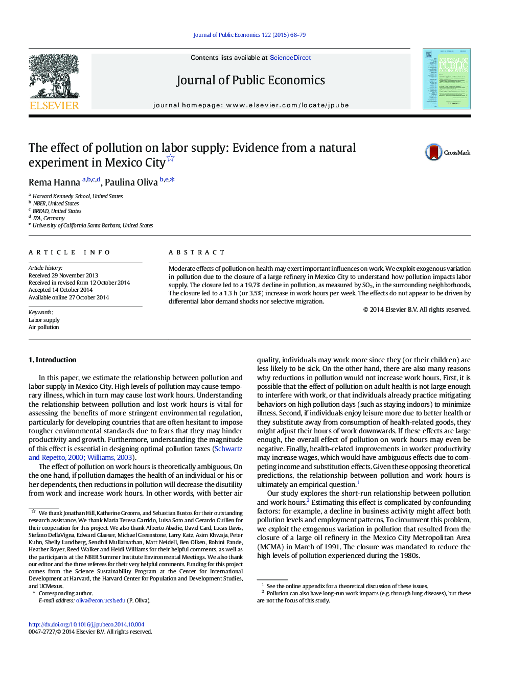 The effect of pollution on labor supply: Evidence from a natural experiment in Mexico City