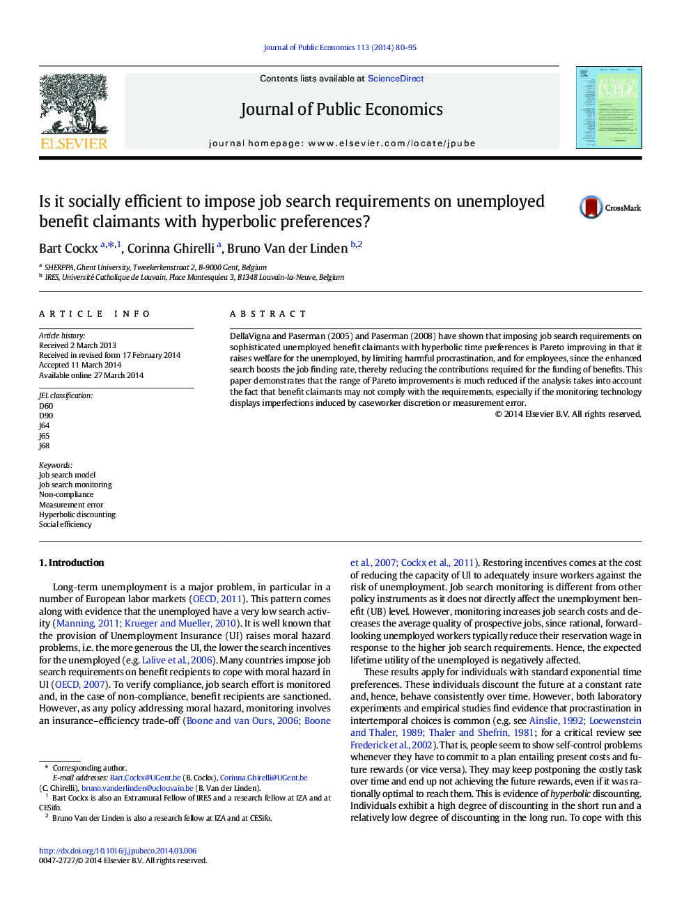 Is it socially efficient to impose job search requirements on unemployed benefit claimants with hyperbolic preferences?