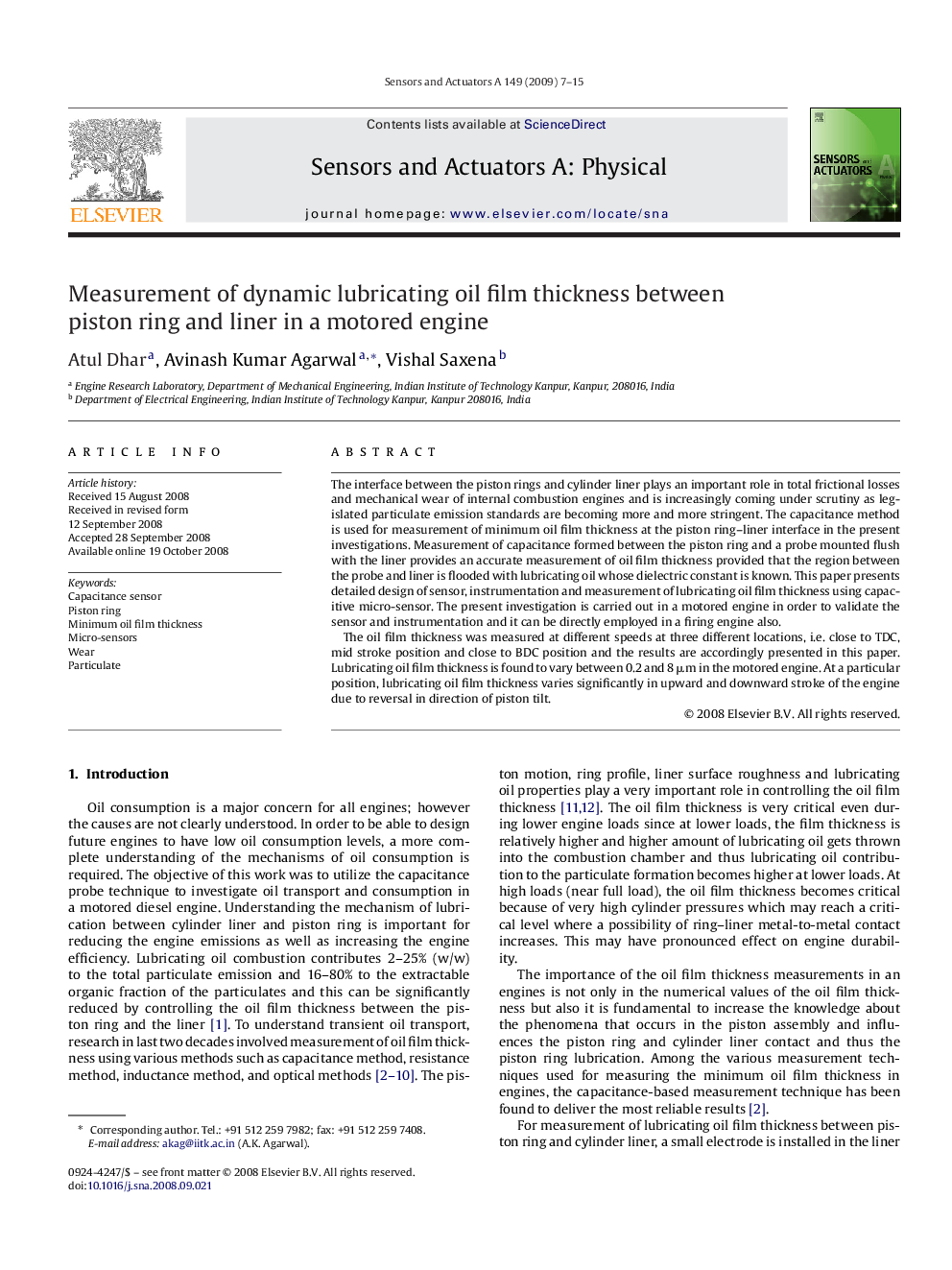 Measurement of dynamic lubricating oil film thickness between piston ring and liner in a motored engine