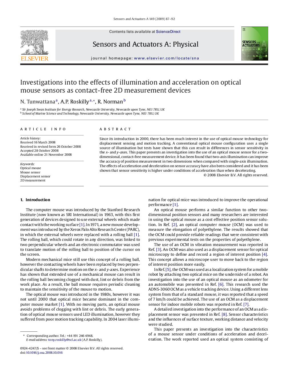 Investigations into the effects of illumination and acceleration on optical mouse sensors as contact-free 2D measurement devices