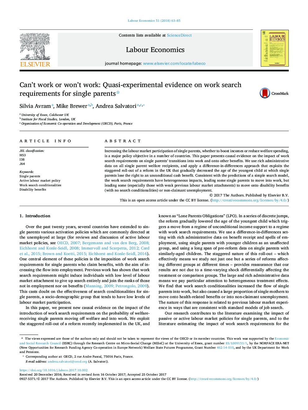 Can't work or won't work: Quasi-experimental evidence on work search requirements for single parents