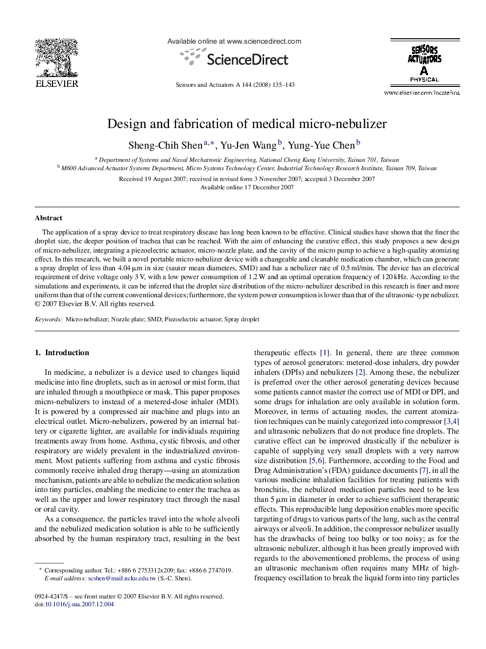 Design and fabrication of medical micro-nebulizer