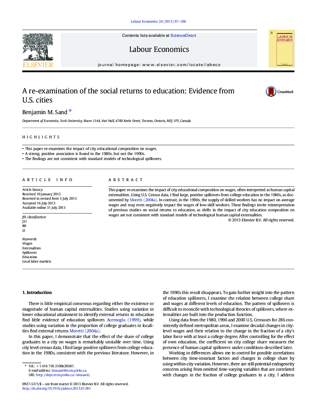 A re-examination of the social returns to education: Evidence from U.S. cities