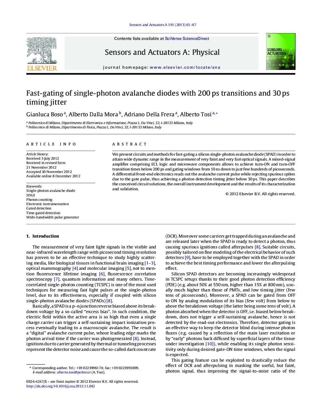 Fast-gating of single-photon avalanche diodes with 200 ps transitions and 30 ps timing jitter