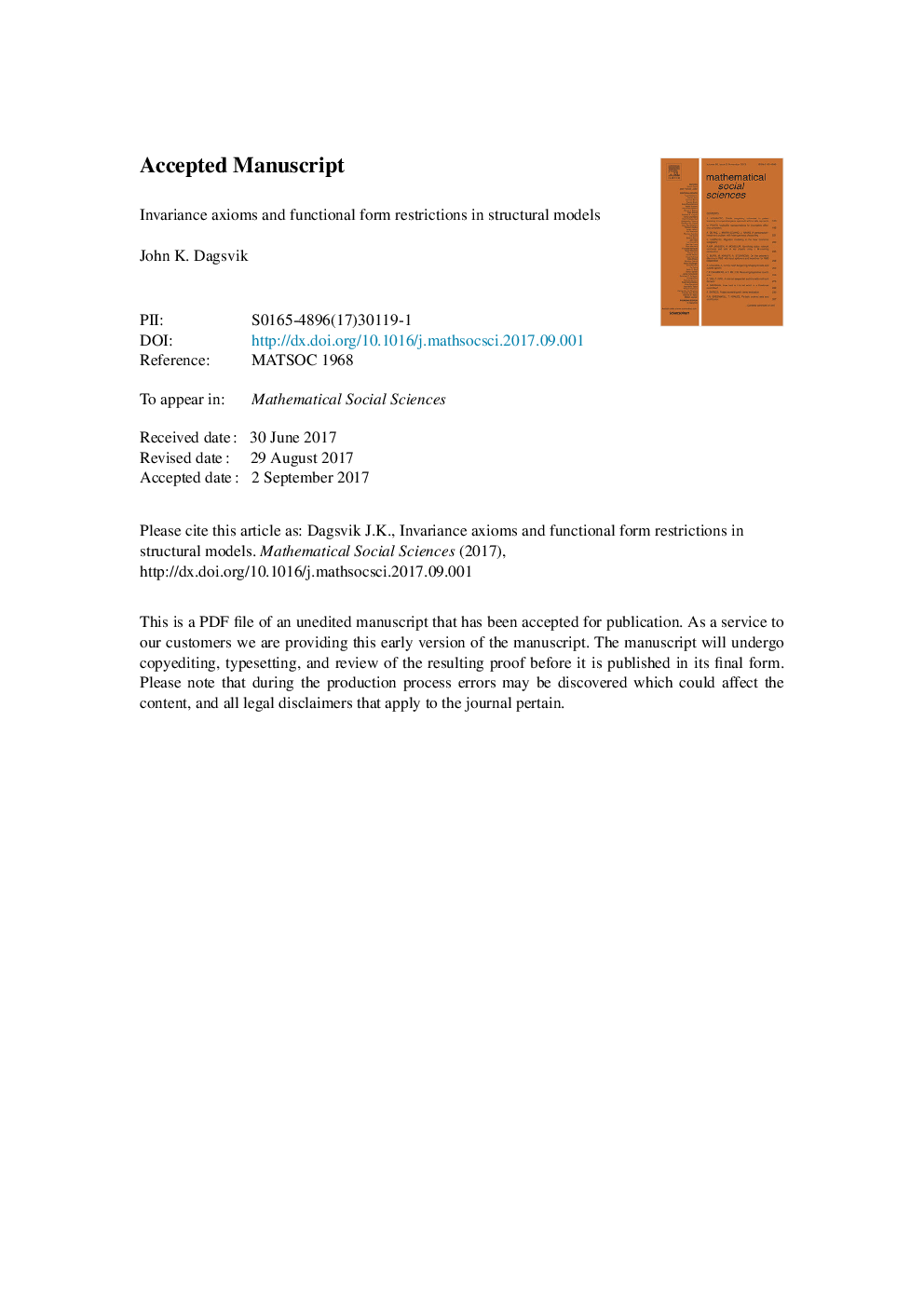 Invariance axioms and functional form restrictions in structural models