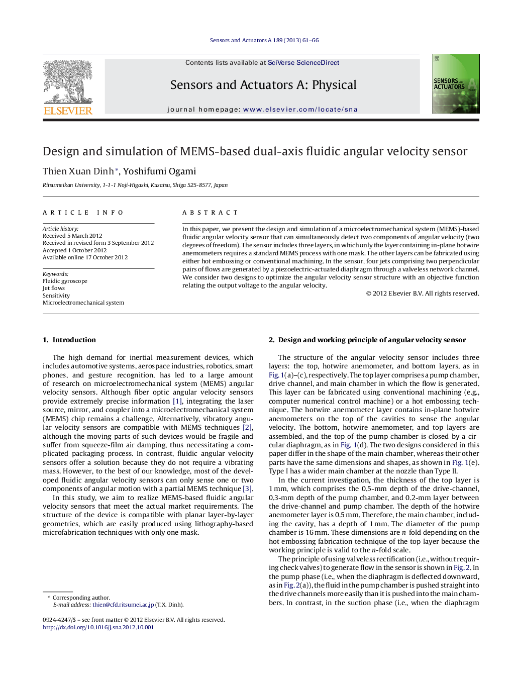 Design and simulation of MEMS-based dual-axis fluidic angular velocity sensor