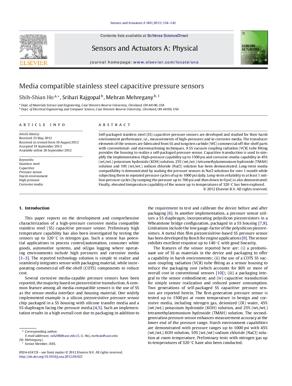 Media compatible stainless steel capacitive pressure sensors