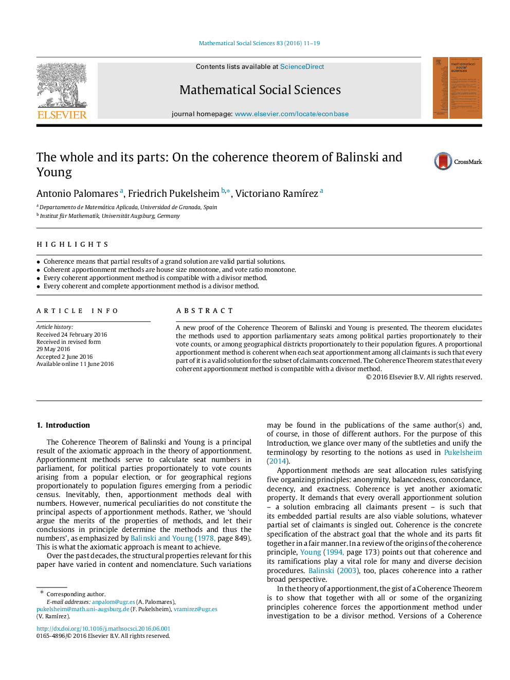 The whole and its parts: On the coherence theorem of Balinski and Young