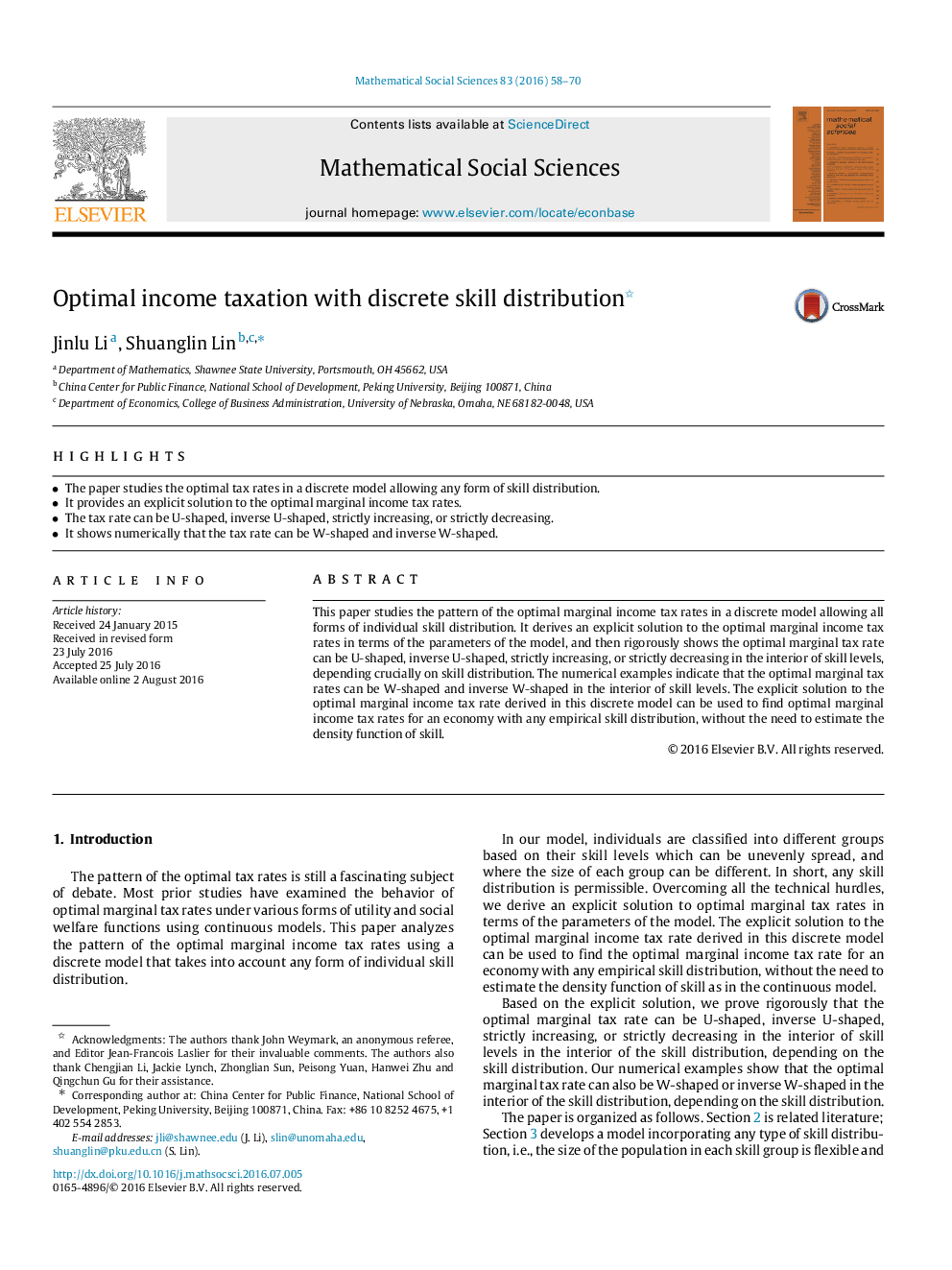 Optimal income taxation with discrete skill distribution