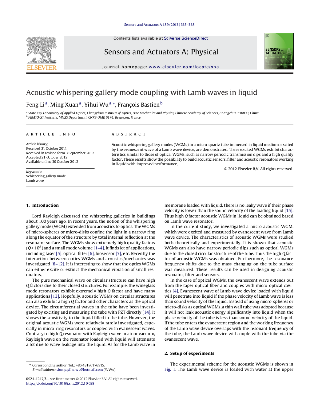 Acoustic whispering gallery mode coupling with Lamb waves in liquid