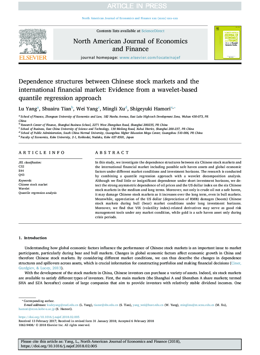 Dependence structures between Chinese stock markets and the international financial market: Evidence from a wavelet-based quantile regression approach