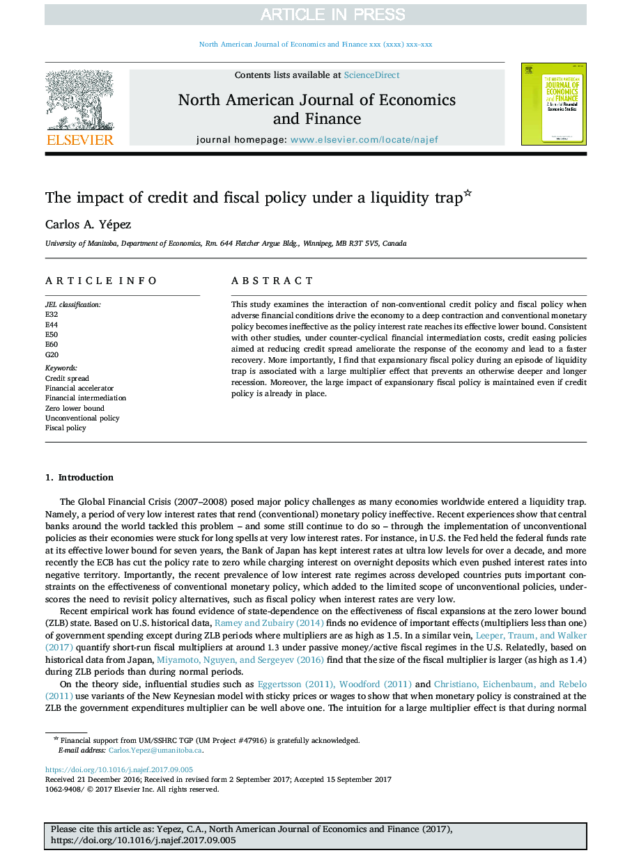 The impact of credit and fiscal policy under a liquidity trap