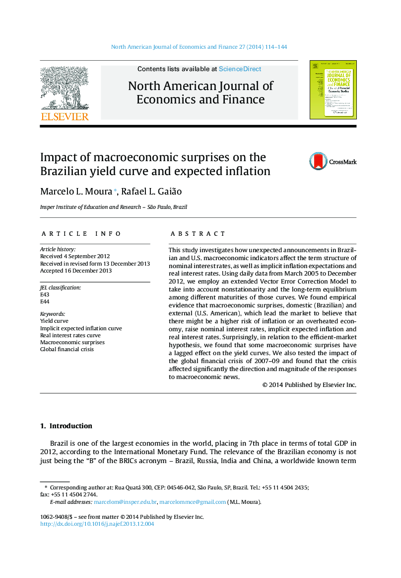 Impact of macroeconomic surprises on the Brazilian yield curve and expected inflation