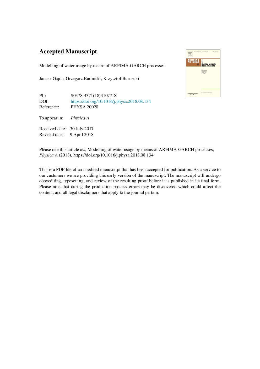 Modeling of water usage by means of ARFIMA-GARCH processes