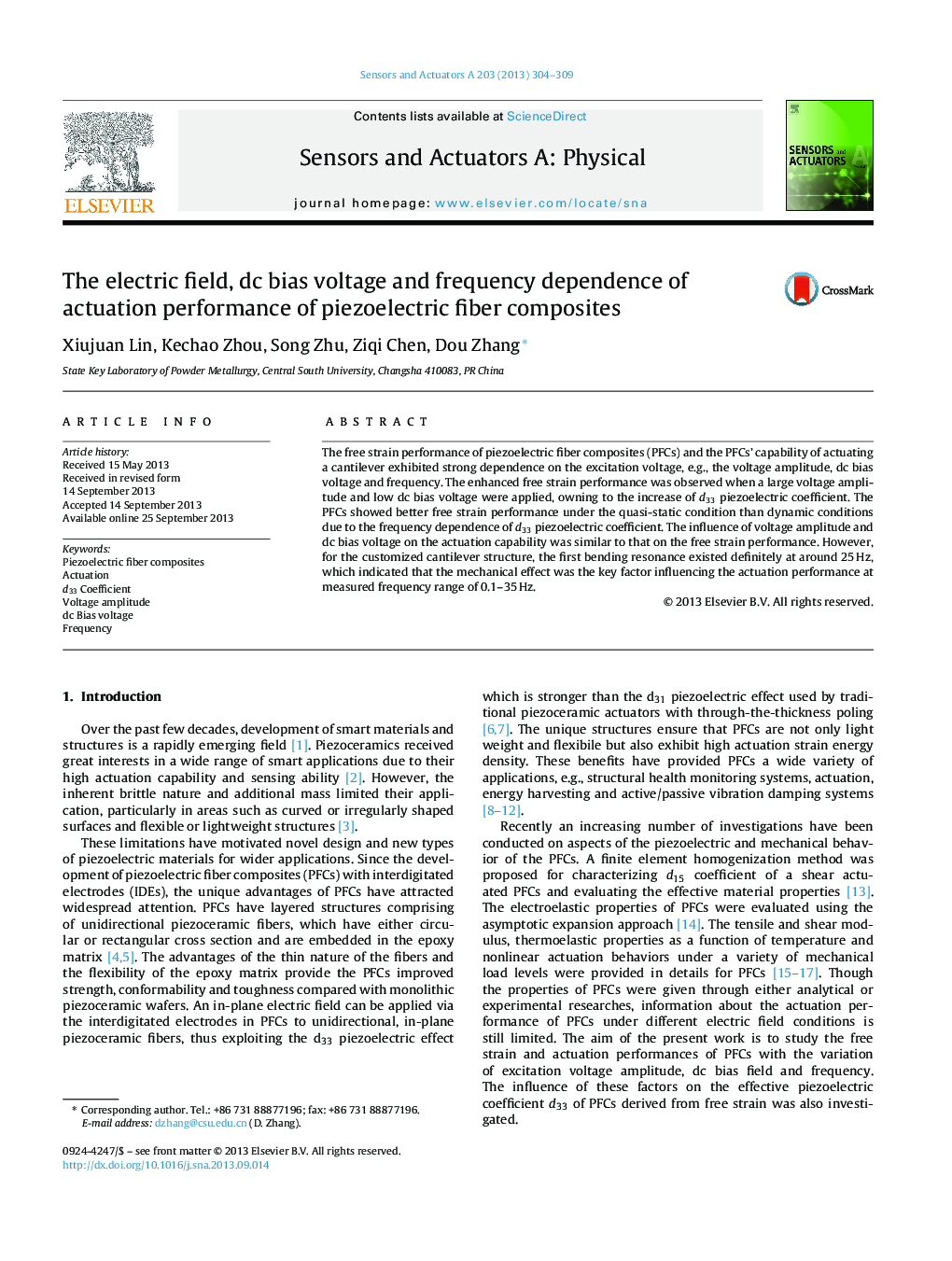 The electric field, dc bias voltage and frequency dependence of actuation performance of piezoelectric fiber composites