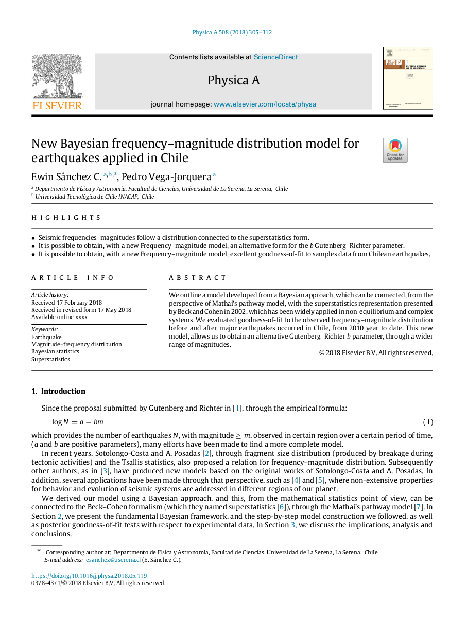 New Bayesian frequency-magnitude distribution model for earthquakes applied in Chile