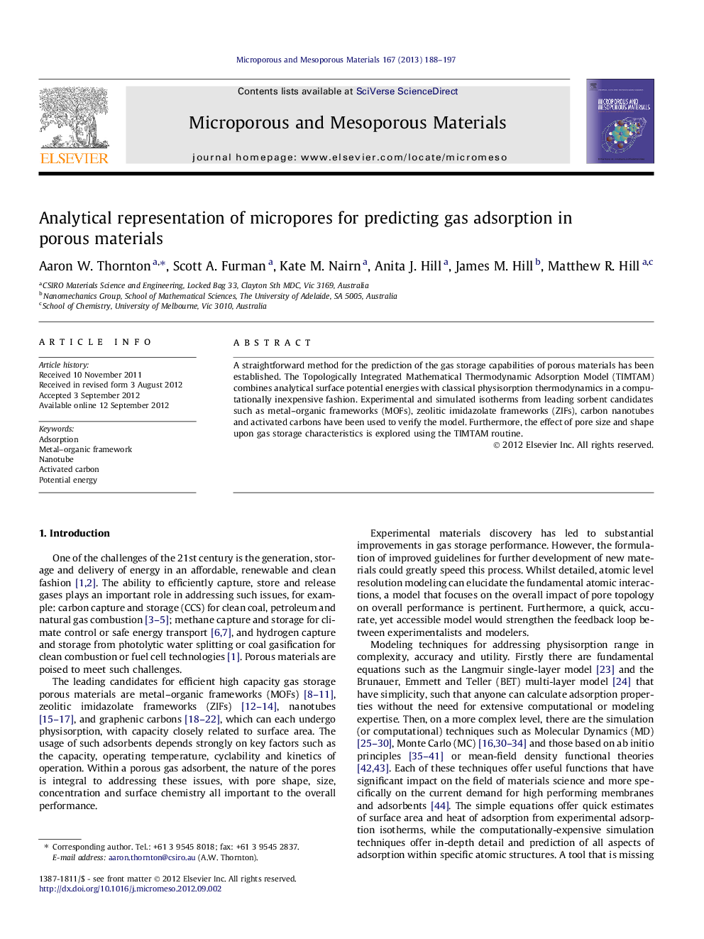 Analytical representation of micropores for predicting gas adsorption in porous materials