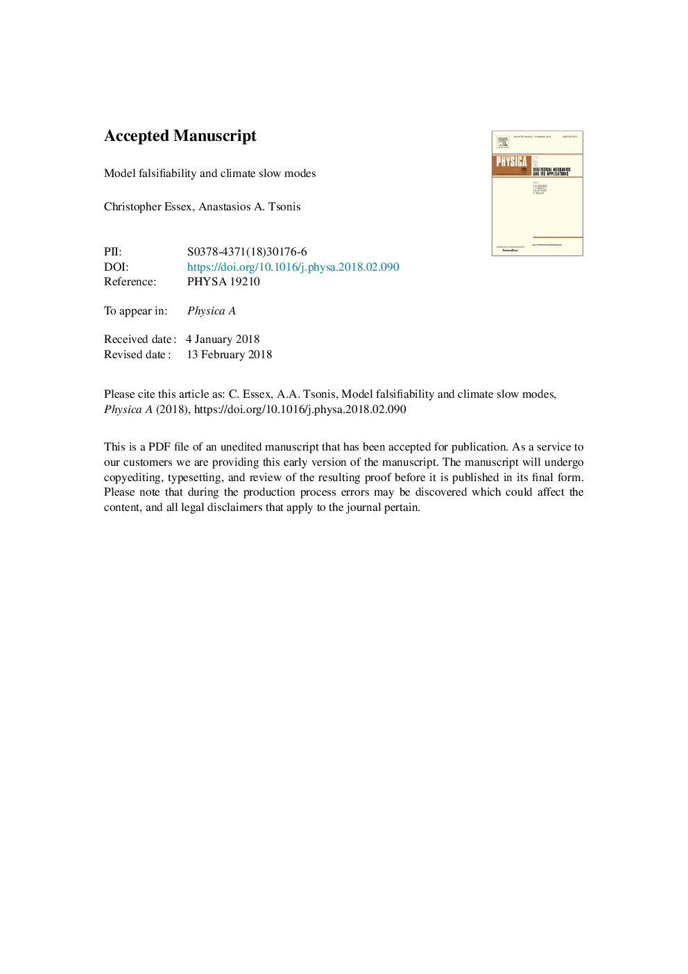 Model falsifiability and climate slow modes