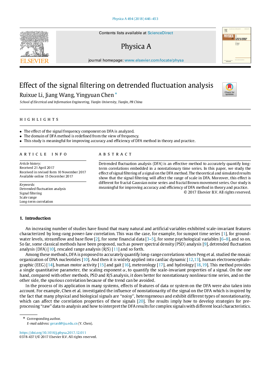 Effect of the signal filtering on detrended fluctuation analysis