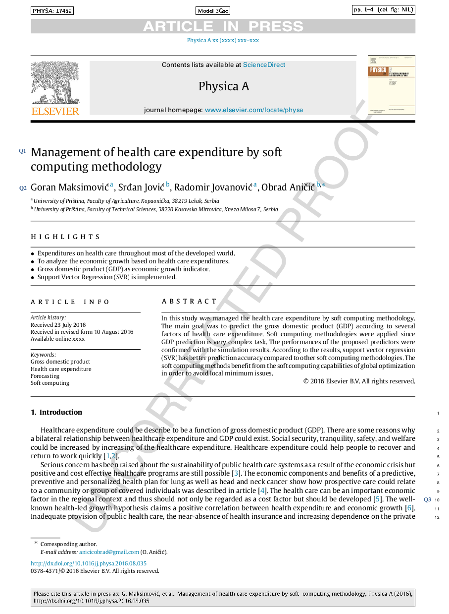 Management of health care expenditure by soft computing methodology