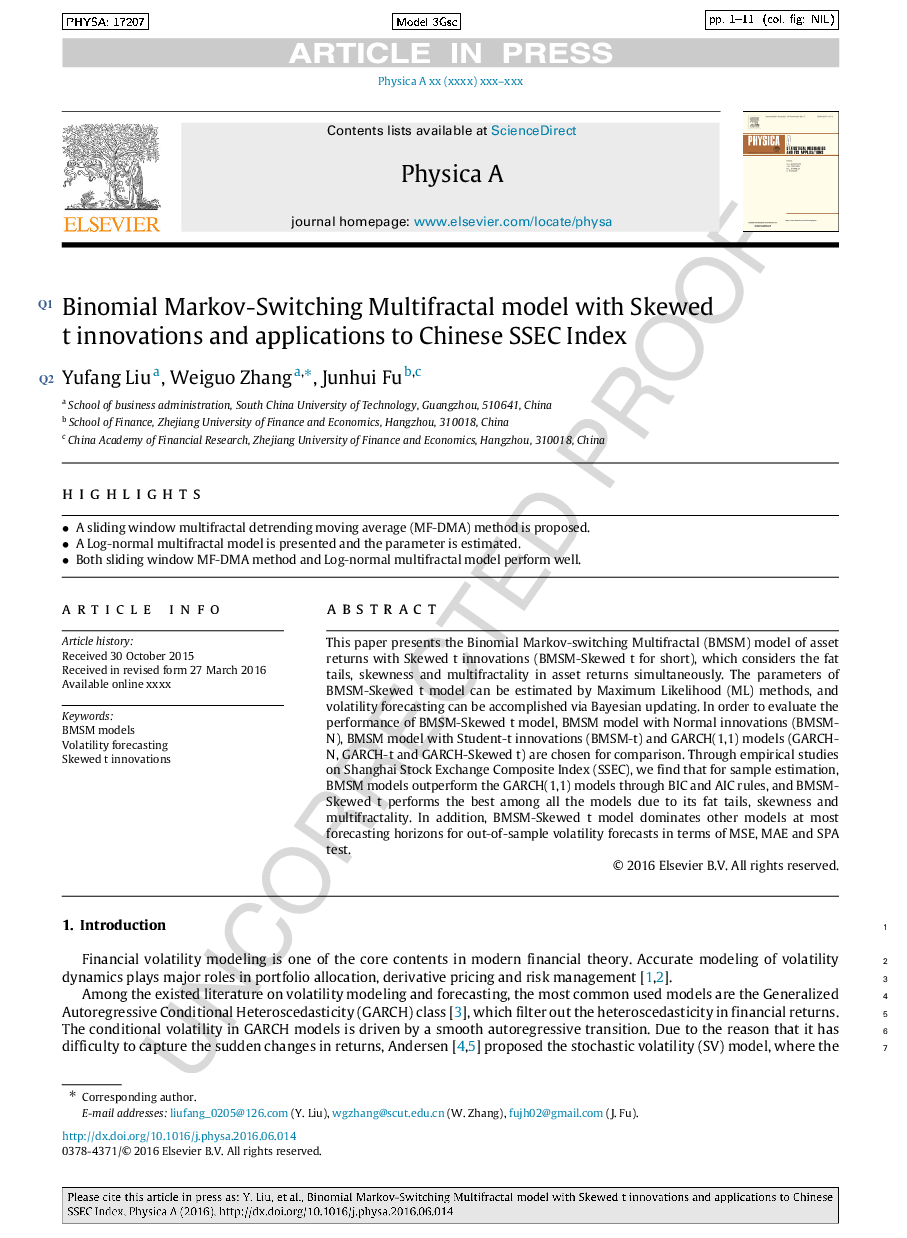 Binomial Markov-Switching Multifractal model with Skewed t innovations and applications to Chinese SSEC Index