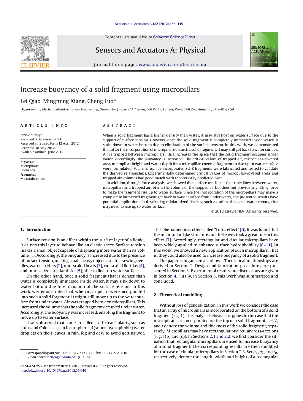 Increase buoyancy of a solid fragment using micropillars