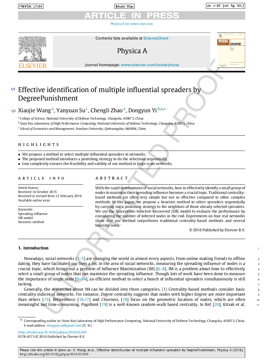 Effective identification of multiple influential spreaders by DegreePunishment