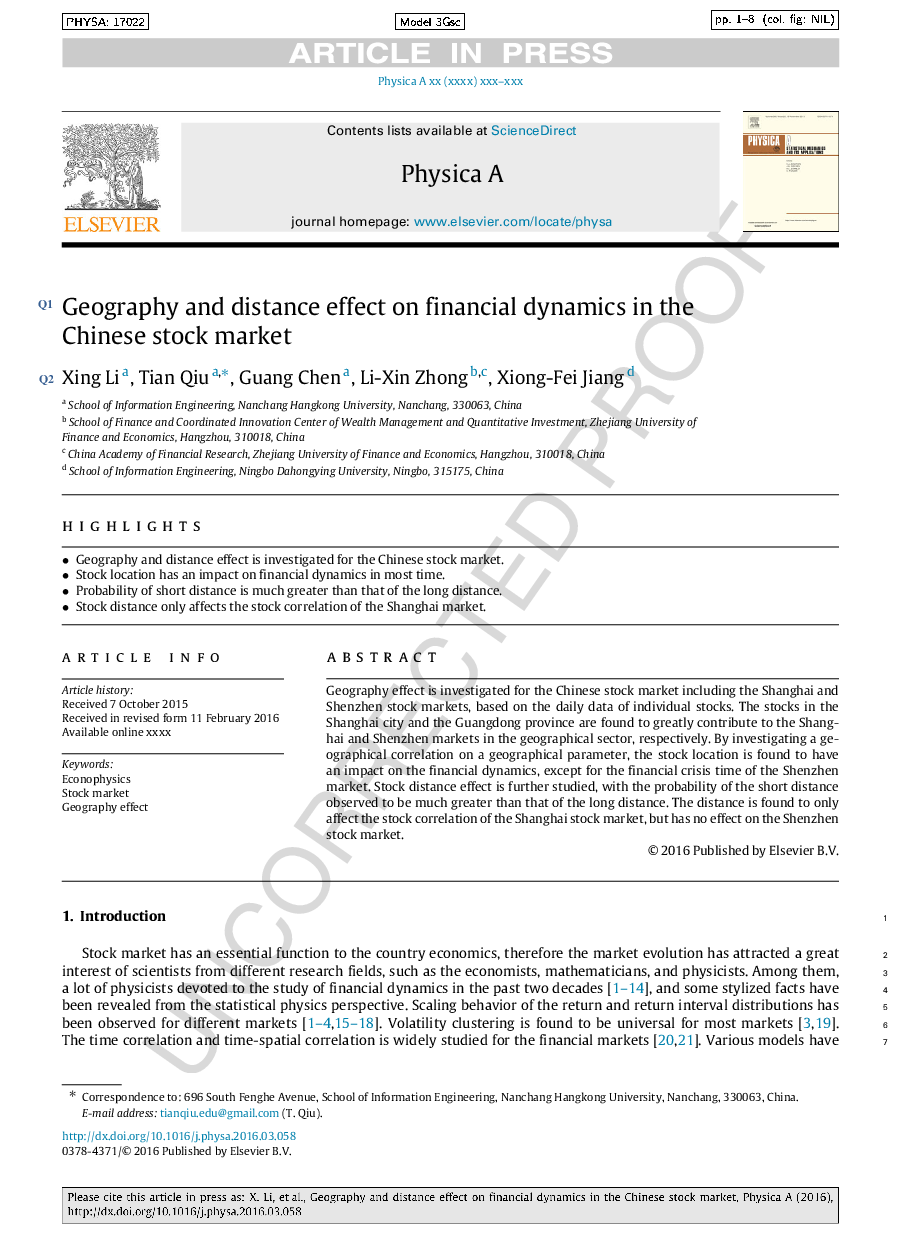 جغرافیا و تاثیر فاصله بر روی پویایی مالی در بازار سهام چین 