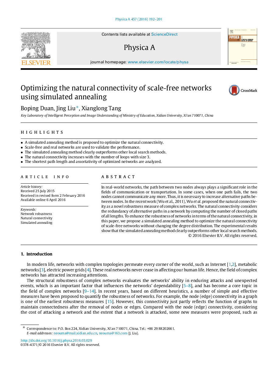 Optimizing the natural connectivity of scale-free networks using simulated annealing