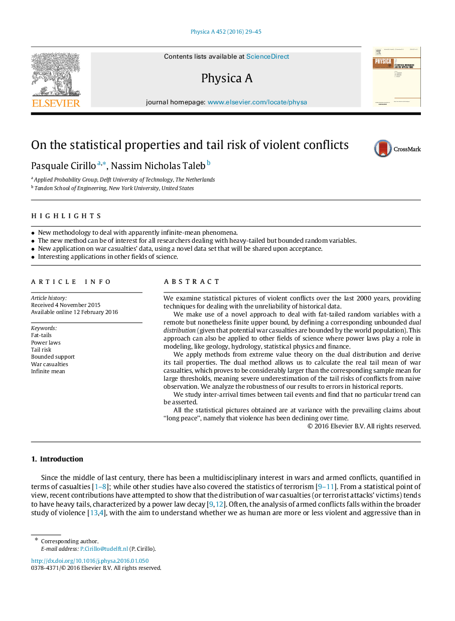 On the statistical properties and tail risk of violent conflicts