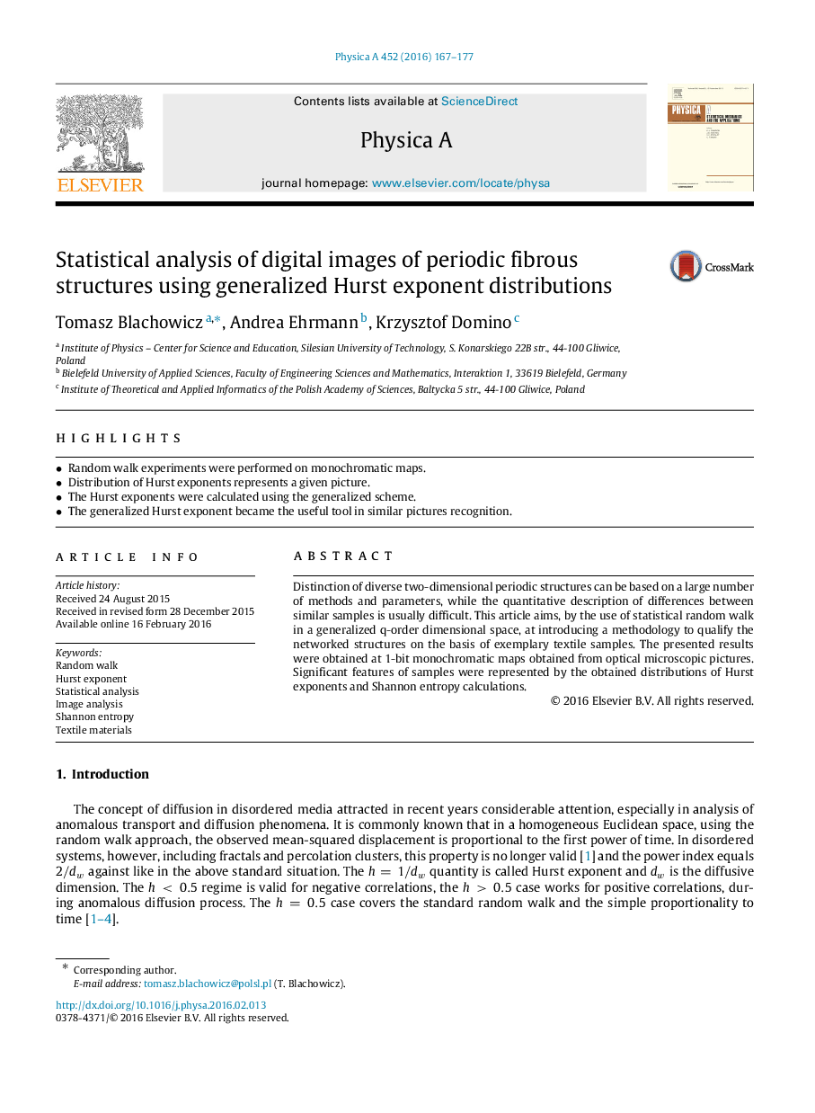 Statistical analysis of digital images of periodic fibrous structures using generalized Hurst exponent distributions