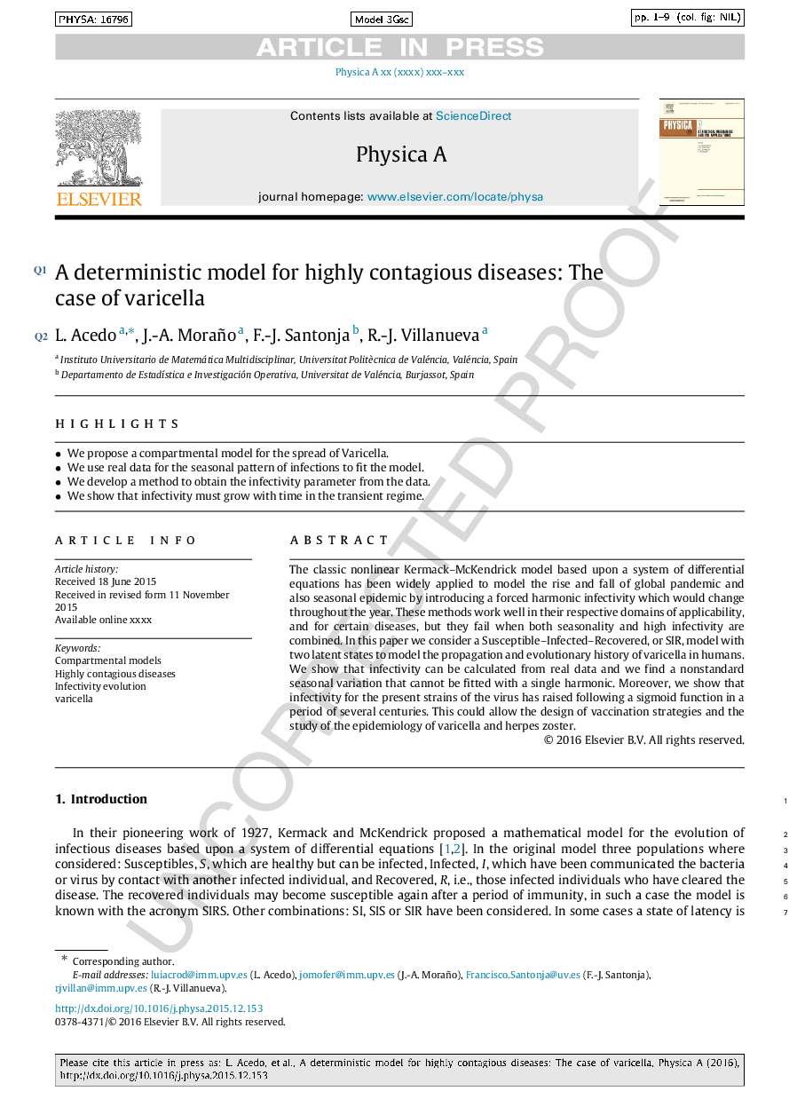 A deterministic model for highly contagious diseases: The case of varicella