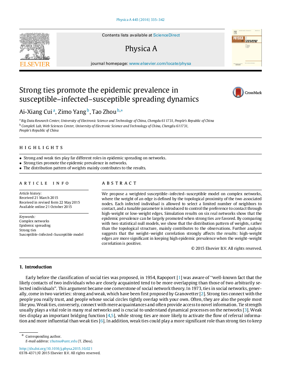 Strong ties promote the epidemic prevalence in susceptible-infected-susceptible spreading dynamics