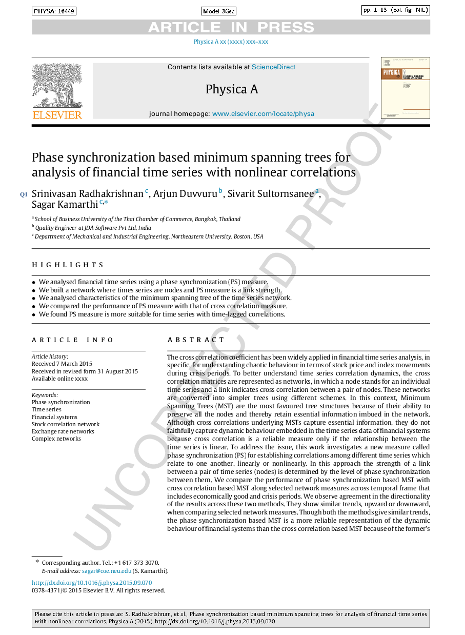 Phase synchronization based minimum spanning trees for analysis of financial time series with nonlinear correlations