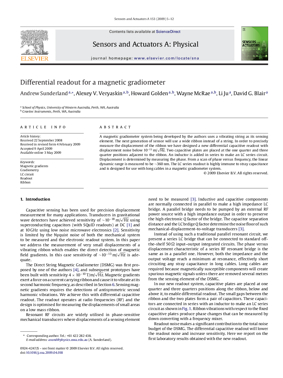 Differential readout for a magnetic gradiometer