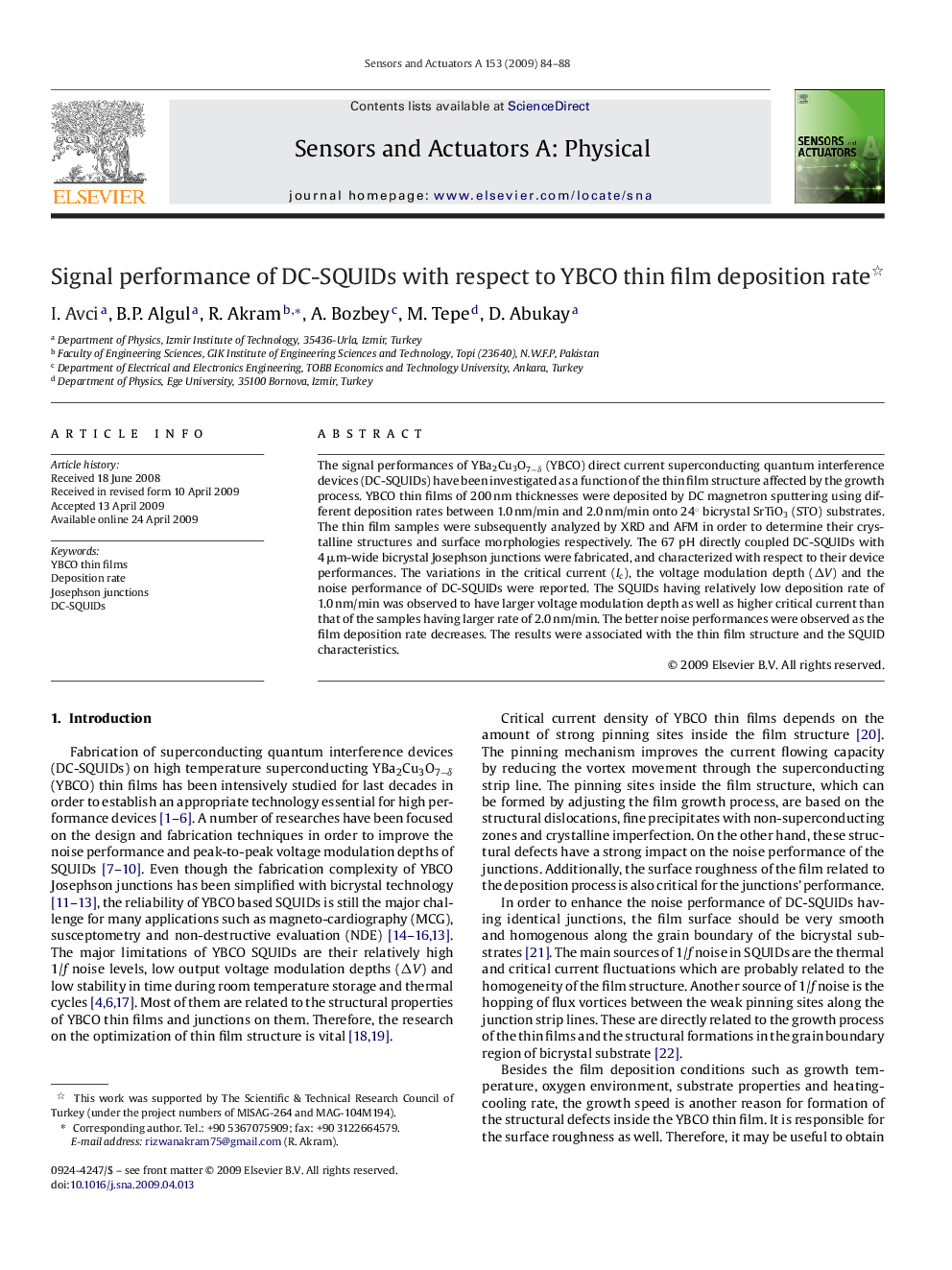 Signal performance of DC-SQUIDs with respect to YBCO thin film deposition rate 