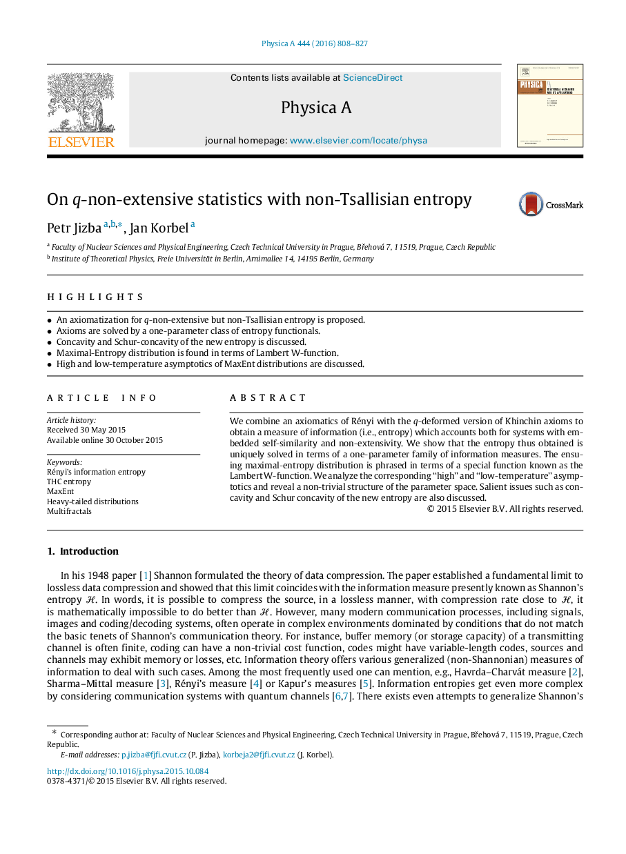 On q-non-extensive statistics with non-Tsallisian entropy