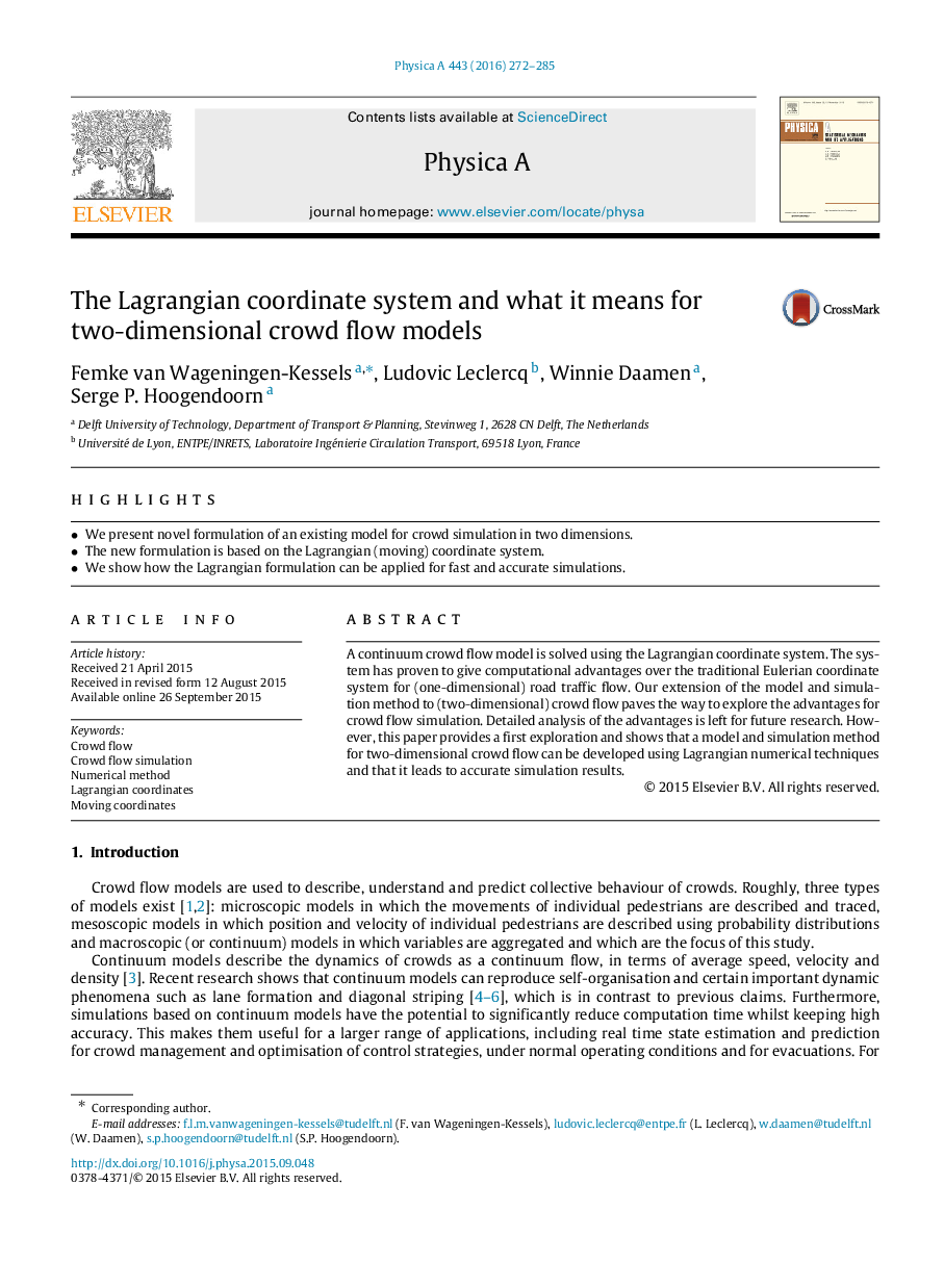 The Lagrangian coordinate system and what it means for two-dimensional crowd flow models