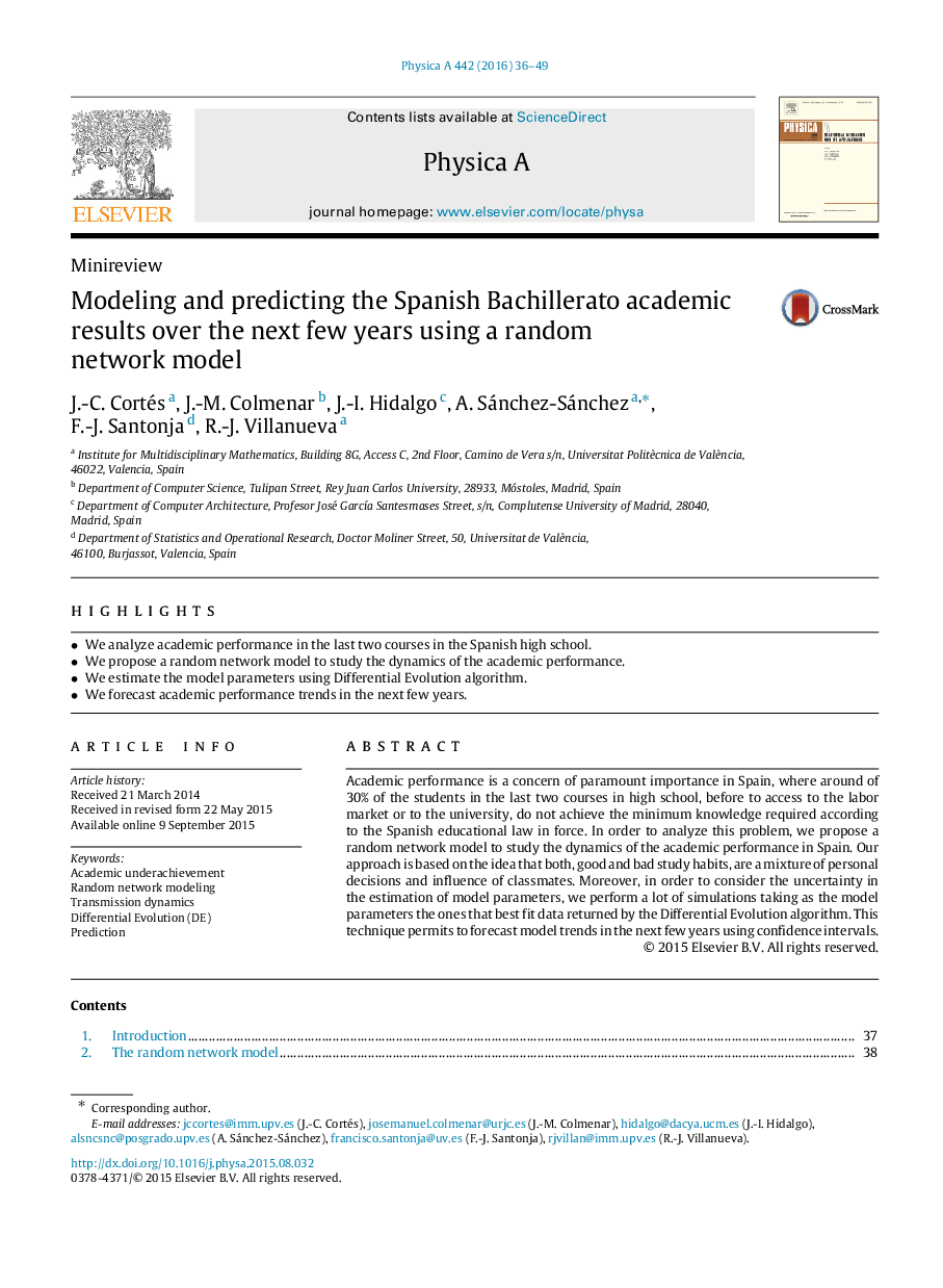 Modeling and predicting the Spanish Bachillerato academic results over the next few years using a random network model