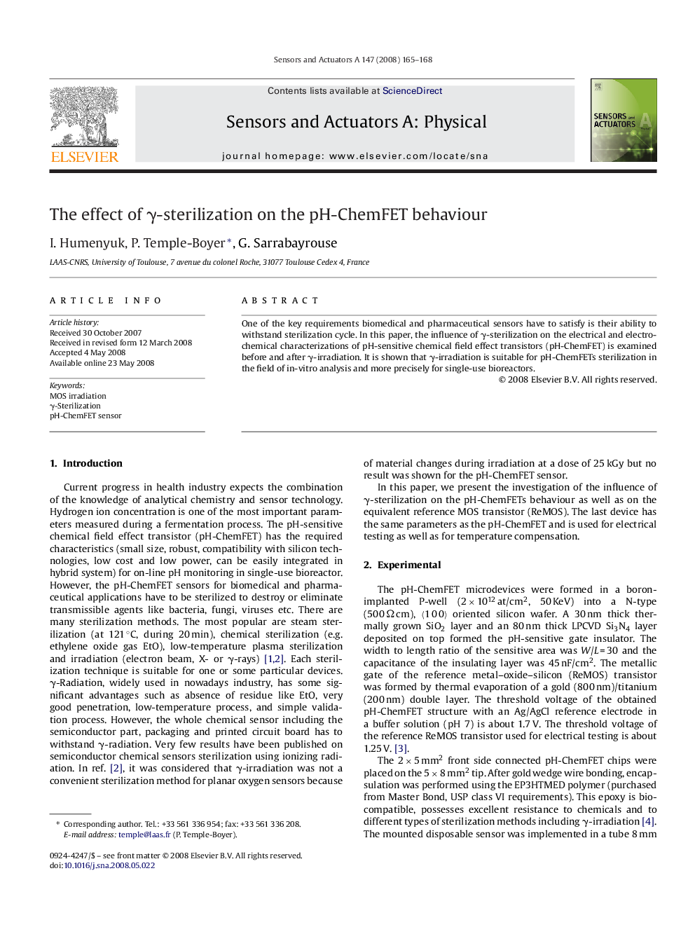 The effect of γ-sterilization on the pH-ChemFET behaviour