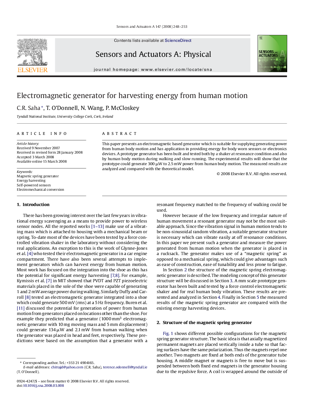 Electromagnetic generator for harvesting energy from human motion