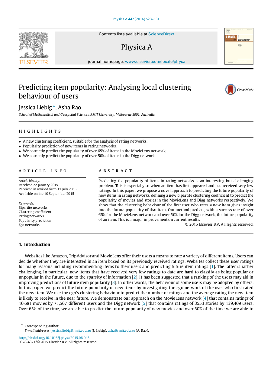 Predicting item popularity: Analysing local clustering behaviour of users