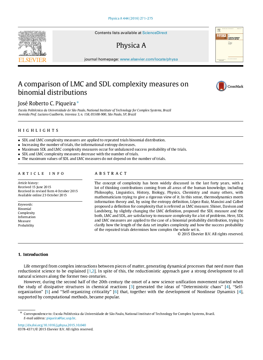 A comparison of LMC and SDL complexity measures on binomial distributions